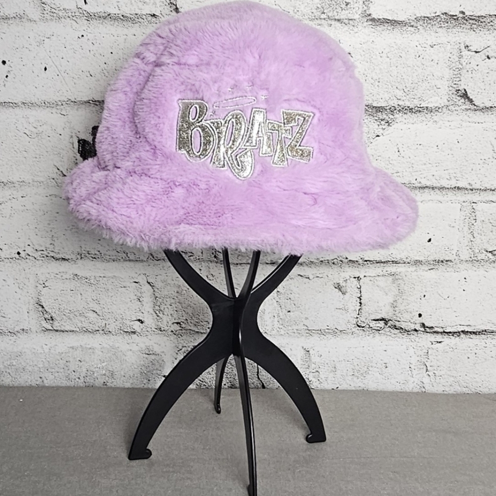 Bratz Faux Fur Bucket Hat Lavender Y2K Logo Winter Accessory